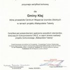 Certyfikat końcowy oraz akredytacja dla Gminy Kłaj od Małopolskiego Centrum Doskonalenia Nauczycieli